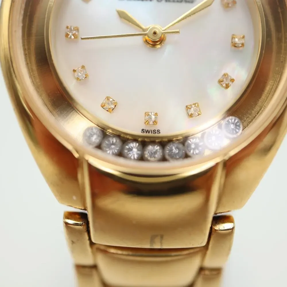 Lucien Piccard Gold Tone Womens Watch 26mm Swiss Sapphire Crystal Float Diamonds